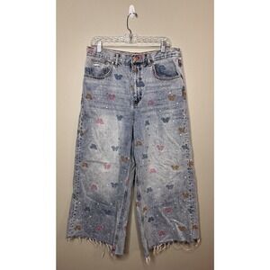 BDG Skater Baggy Jean — Butterfly Print Diamonds Embroidered Butterfly Size 32‎